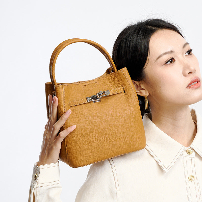Leather Basket Bucket Bag