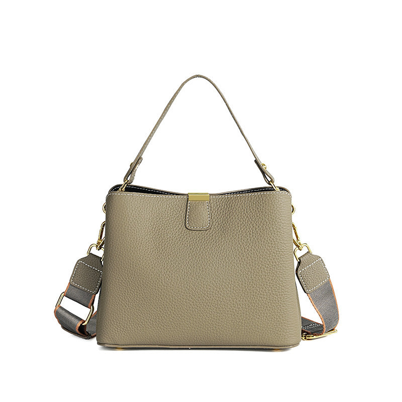 Leather crossbody bucket bag — detail view