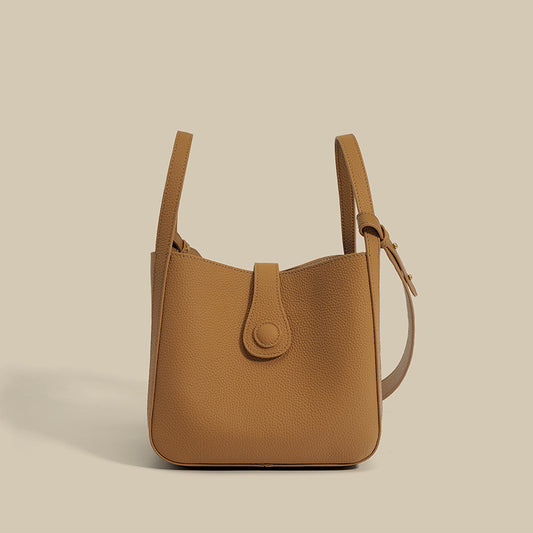 Multifunction Full-Grain Leather Bucket Bag