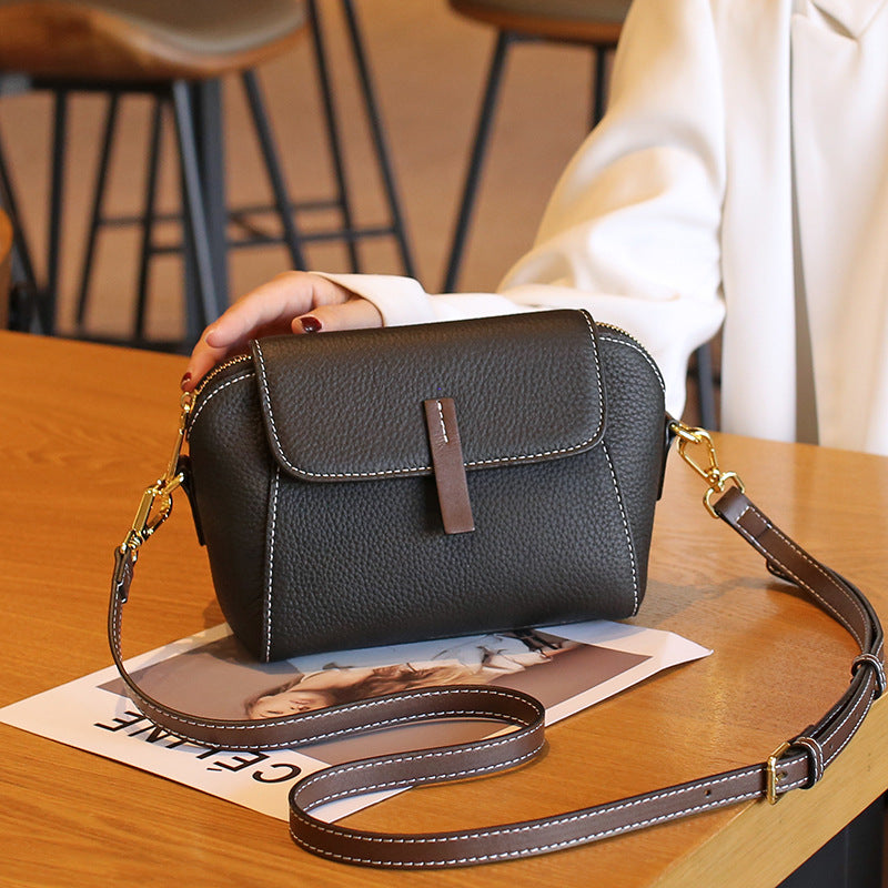 Colorblock Full-Grain Cowhide Dome Bag