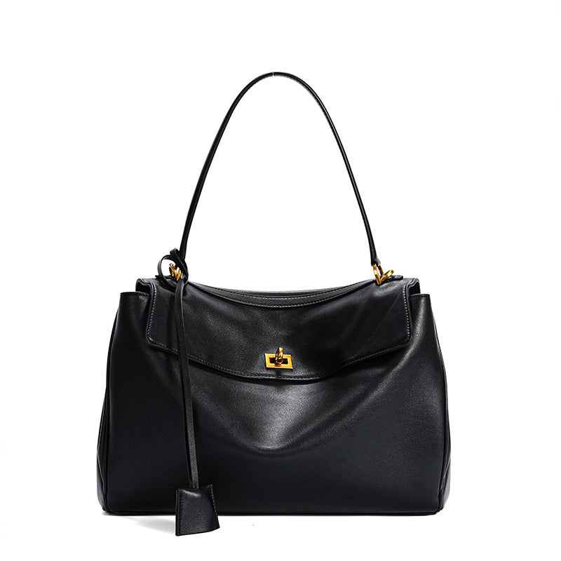 Leather ring-detail shoulder tote — detail view