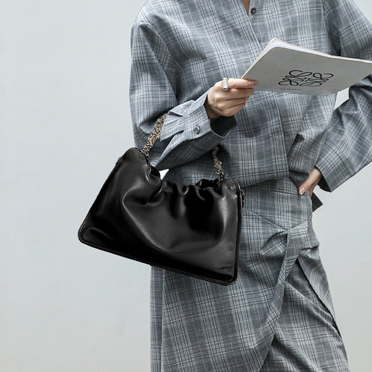 Ruched Leather Chain Hobo