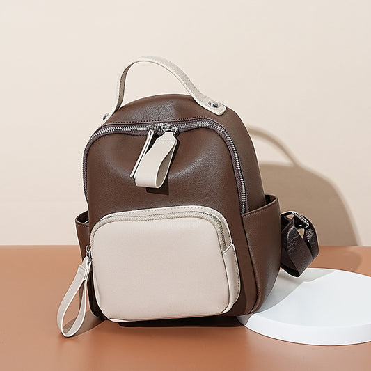 Colorblock Leather Travel Backpack