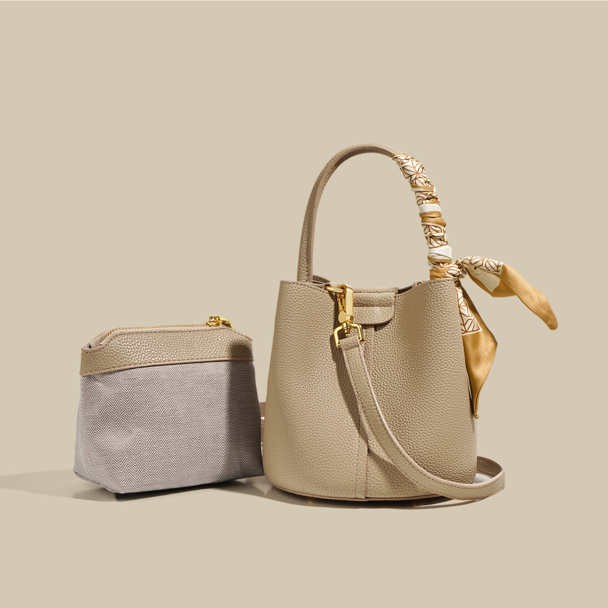 Large Leather Basket Bucket Crossbody Bag