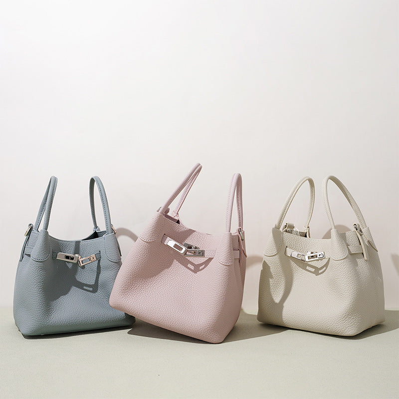 Solid Leather Basket Bucket Bag