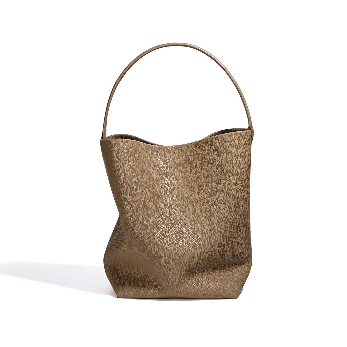 Pebbled leather bucket tote — detail view
