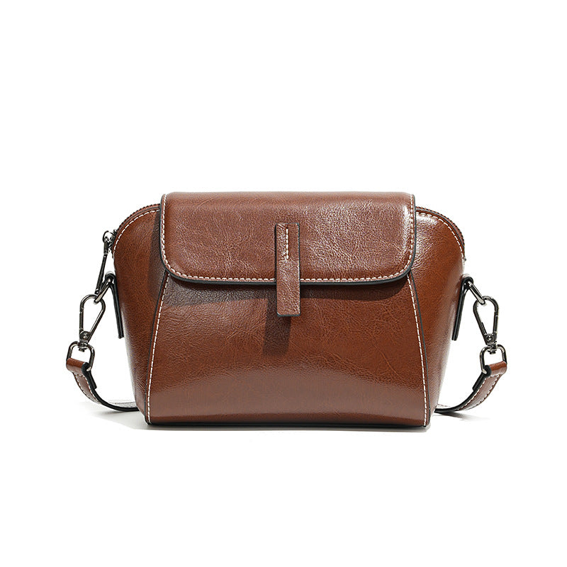 Boxy leather camera crossbody — detail view