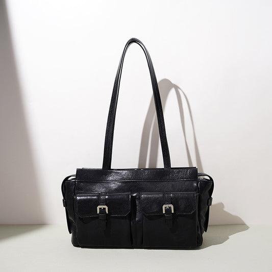 Multi-Pocket Top-Grain Leather Tote