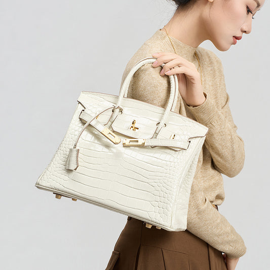 Croc-Embossed Top-Grain Leather Structured Bag