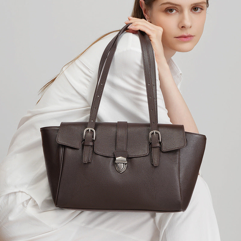 Black Leather Commuter Briefcase