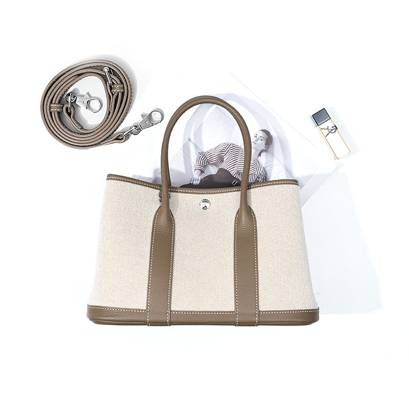 Canvas and leather structured tote — detail view
