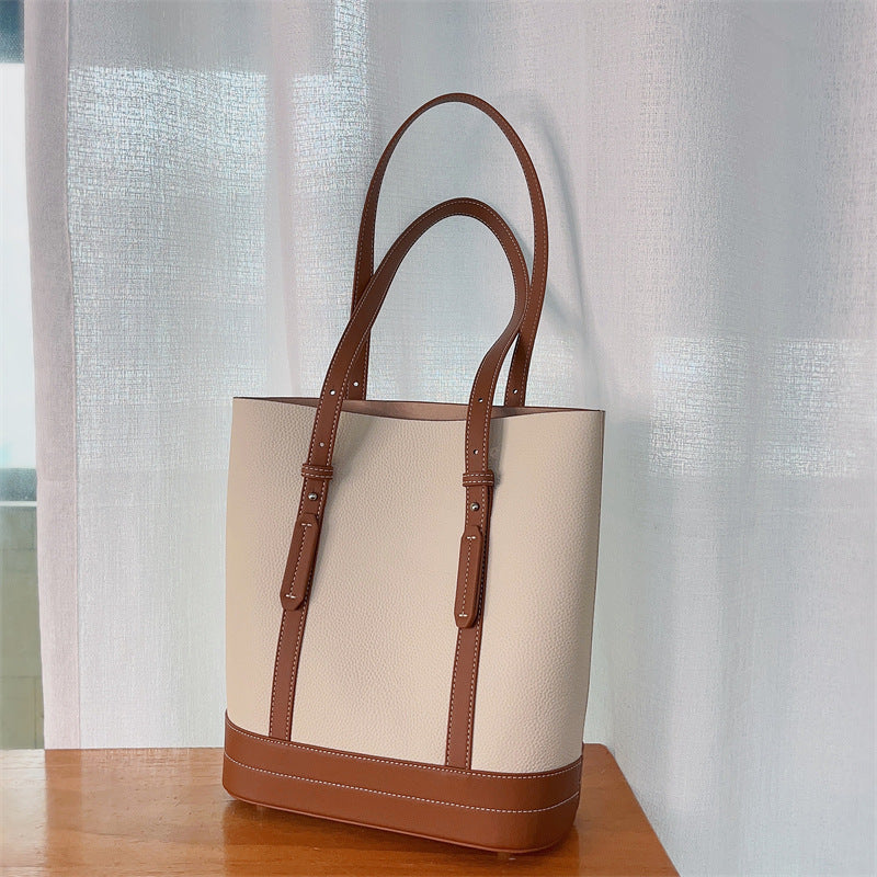 Colorblock Leather Shoulder Tote Set
