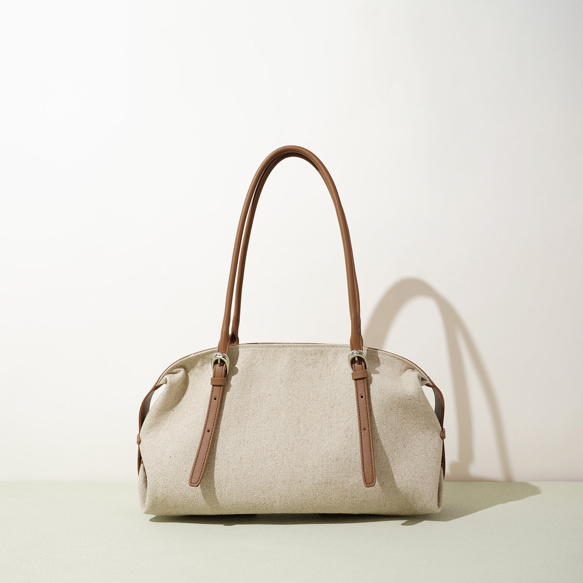 Linen and Top-Grain Leather Underarm Bag