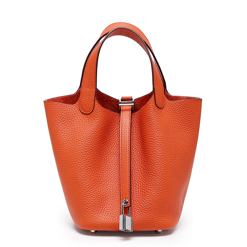 Mini leather basket bucket bag — detail view