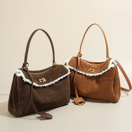 Suede Shearling and Cowhide Tote