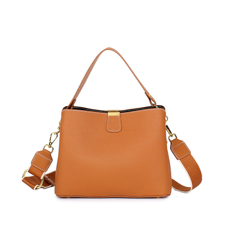 Leather crossbody bucket bag — detail view