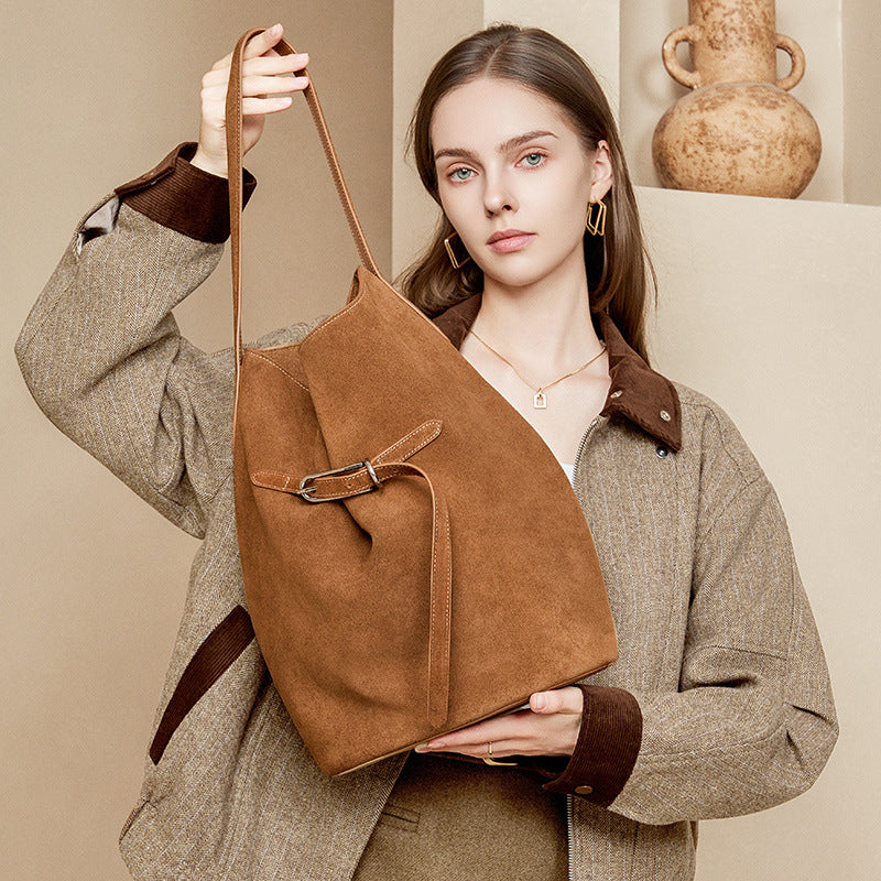 Large Leather Top-Handle Bucket Bag