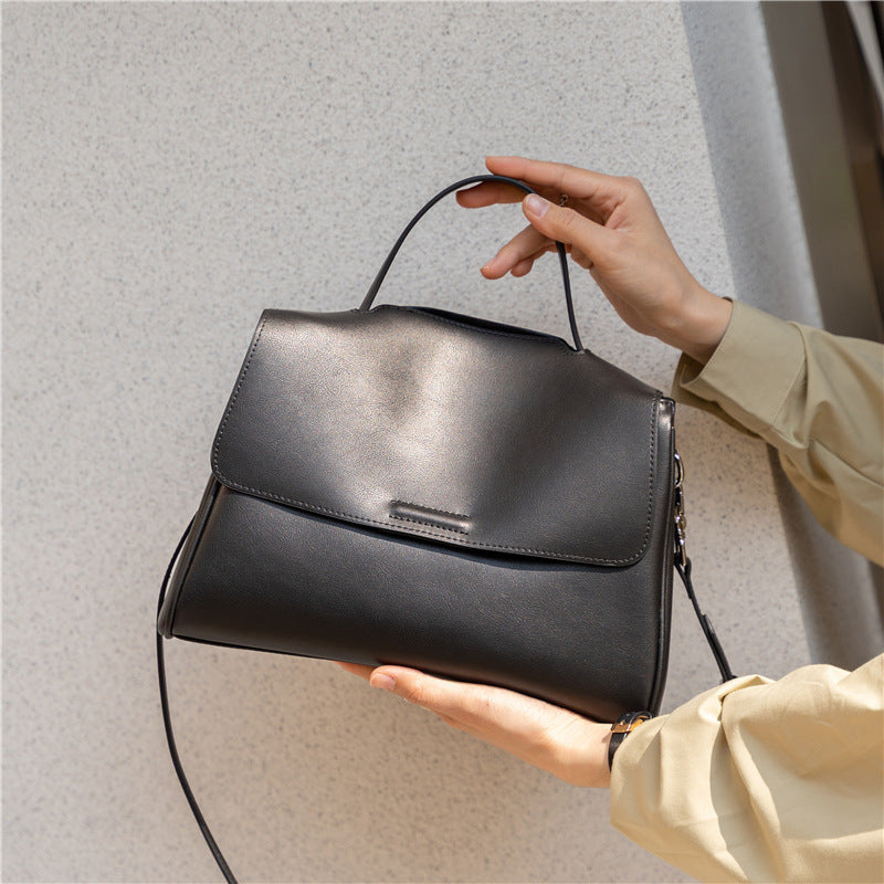 Nappa leather top-handle satchel — detail view