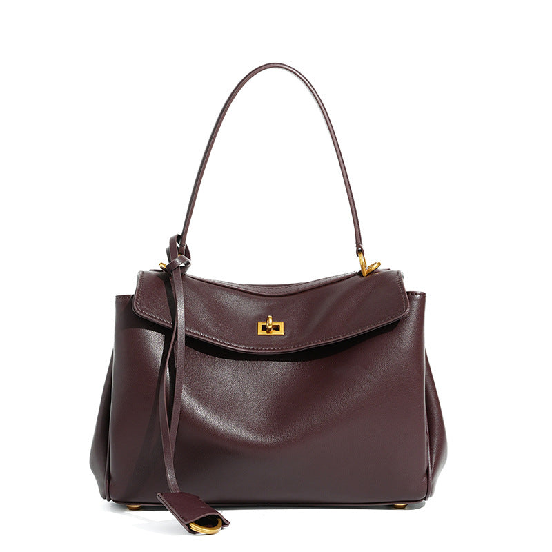 Leather ring-detail shoulder tote — detail view