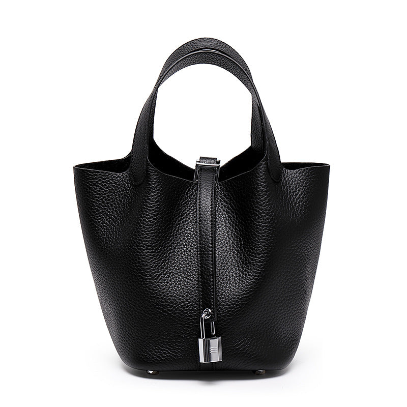 Mini leather basket bucket bag — detail view