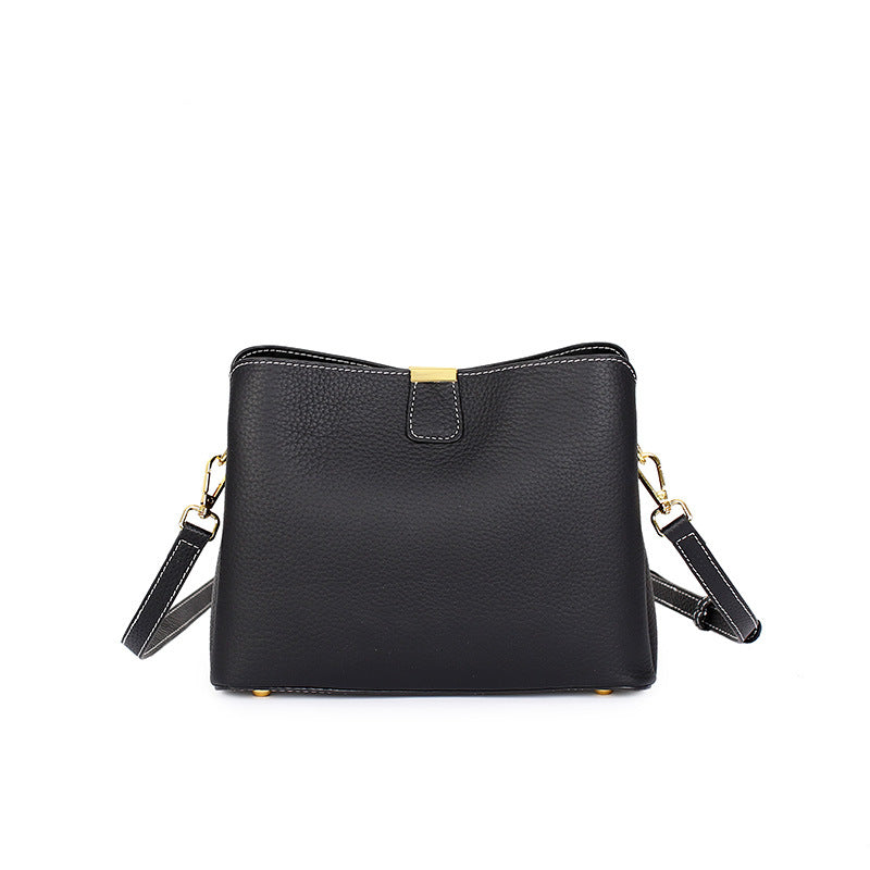 Leather crossbody bucket bag — detail view