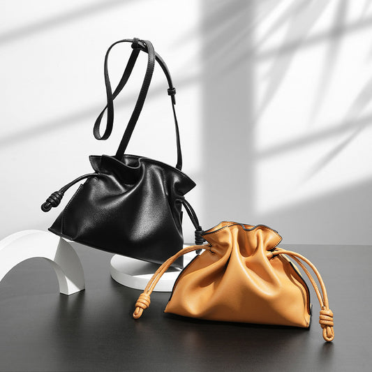 Soft Cowhide Drawstring Pouch Bag