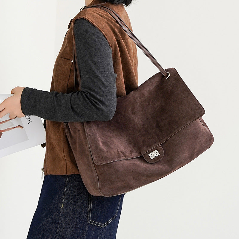 Suede and Top-Grain Leather Tote