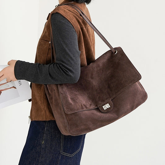 Suede and Top-Grain Leather Tote