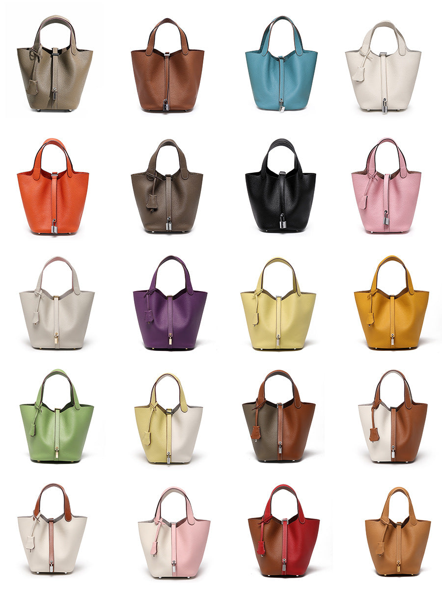 Mini leather basket bucket bag — detail view