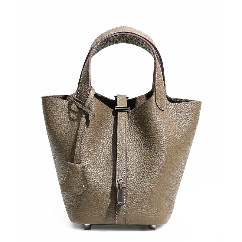 Mini leather basket bucket bag — detail view