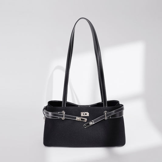 Linen and Leather Nested Shoulder Bag