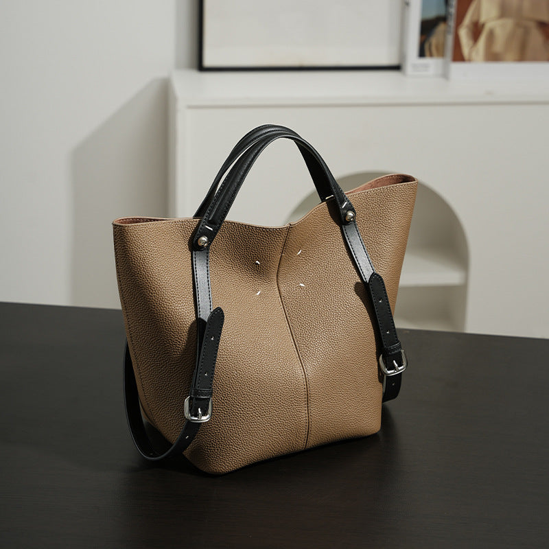 Large Leather Basket Bucket Bag