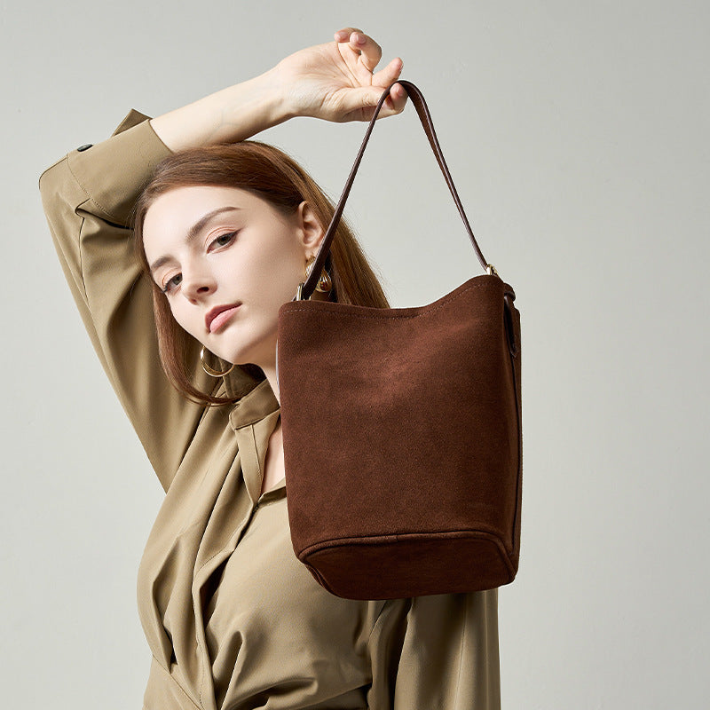 Vintage Suede Leather Bucket Bag