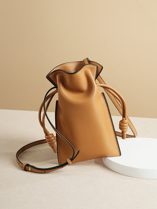 Pleated leather drawstring pouch