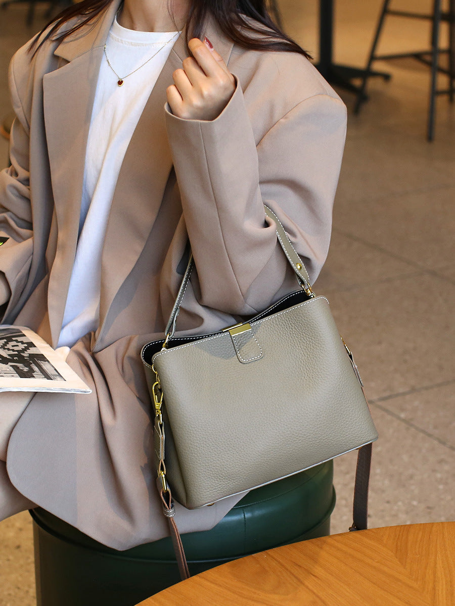Leather crossbody bucket bag — detail view