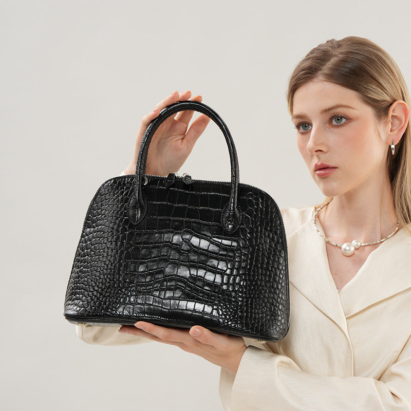 Croc-Embossed Top-Grain Leather Dome Satchel