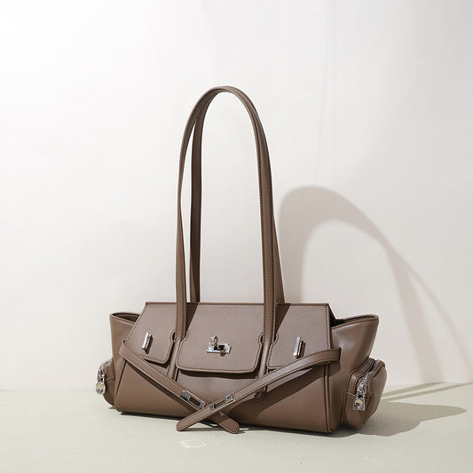 Cowhide Leather Baguette Bag