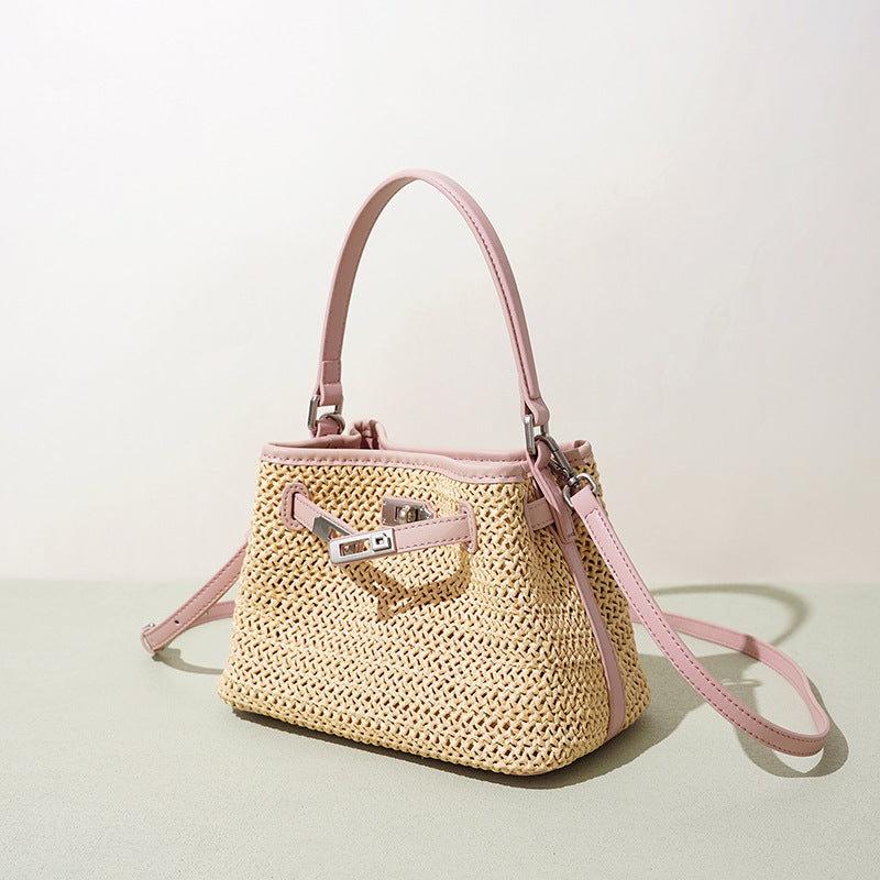 Woven Leather Basket Bucket Bag