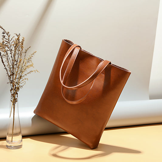 Waxed leather tall shopper tote