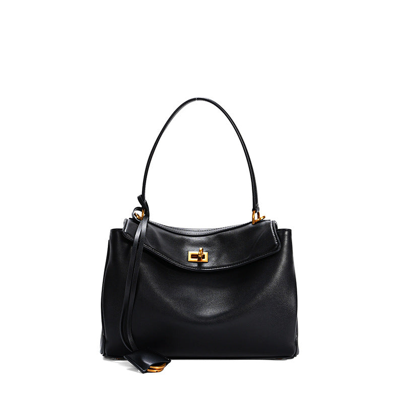 Leather ring-detail shoulder tote — detail view