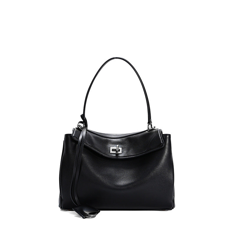 Leather ring-detail shoulder tote — detail view