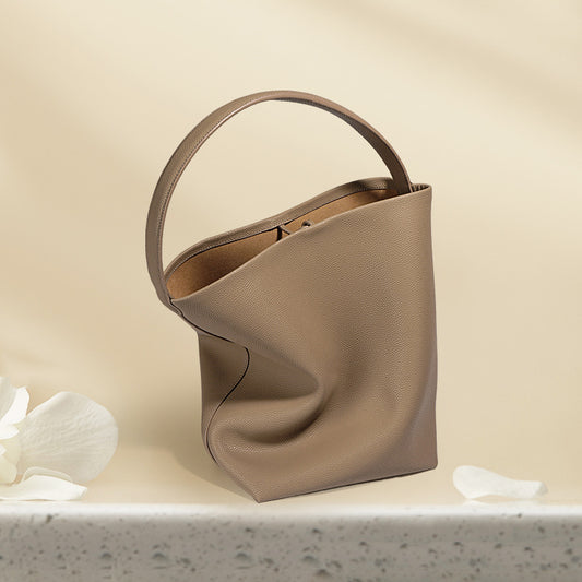 Soft leather drawstring bucket bag