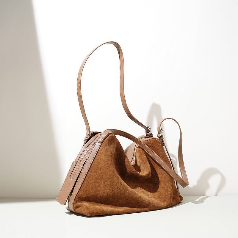 Large Suede Leather Boston Tote