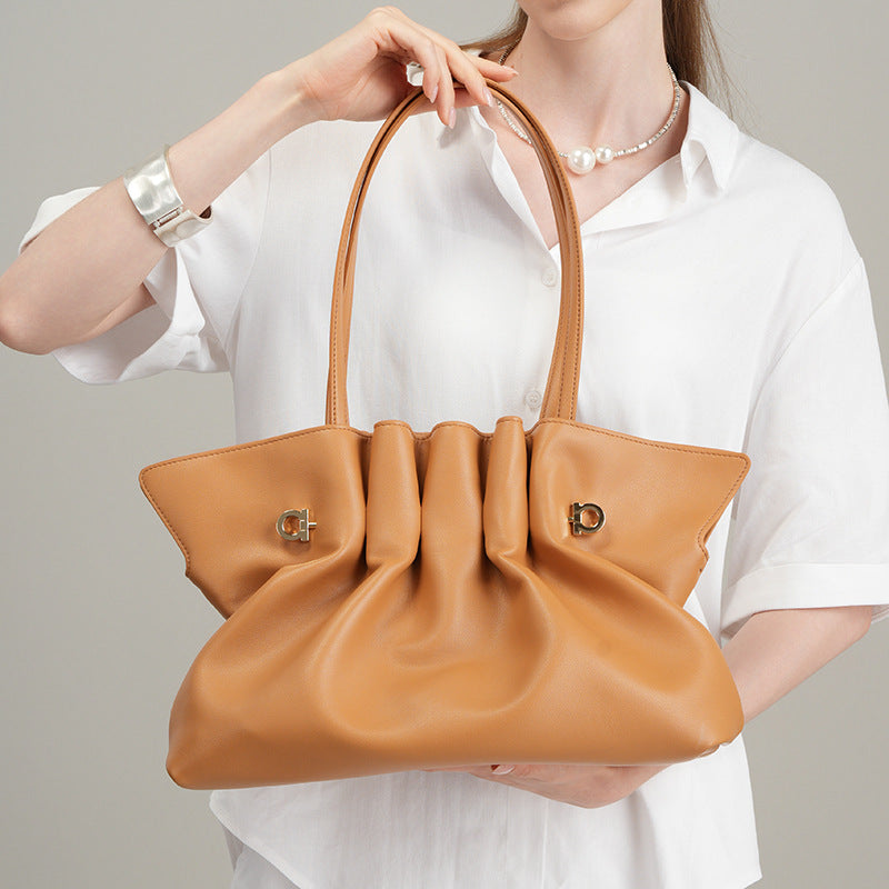 Ruched Leather Drawstring Tote