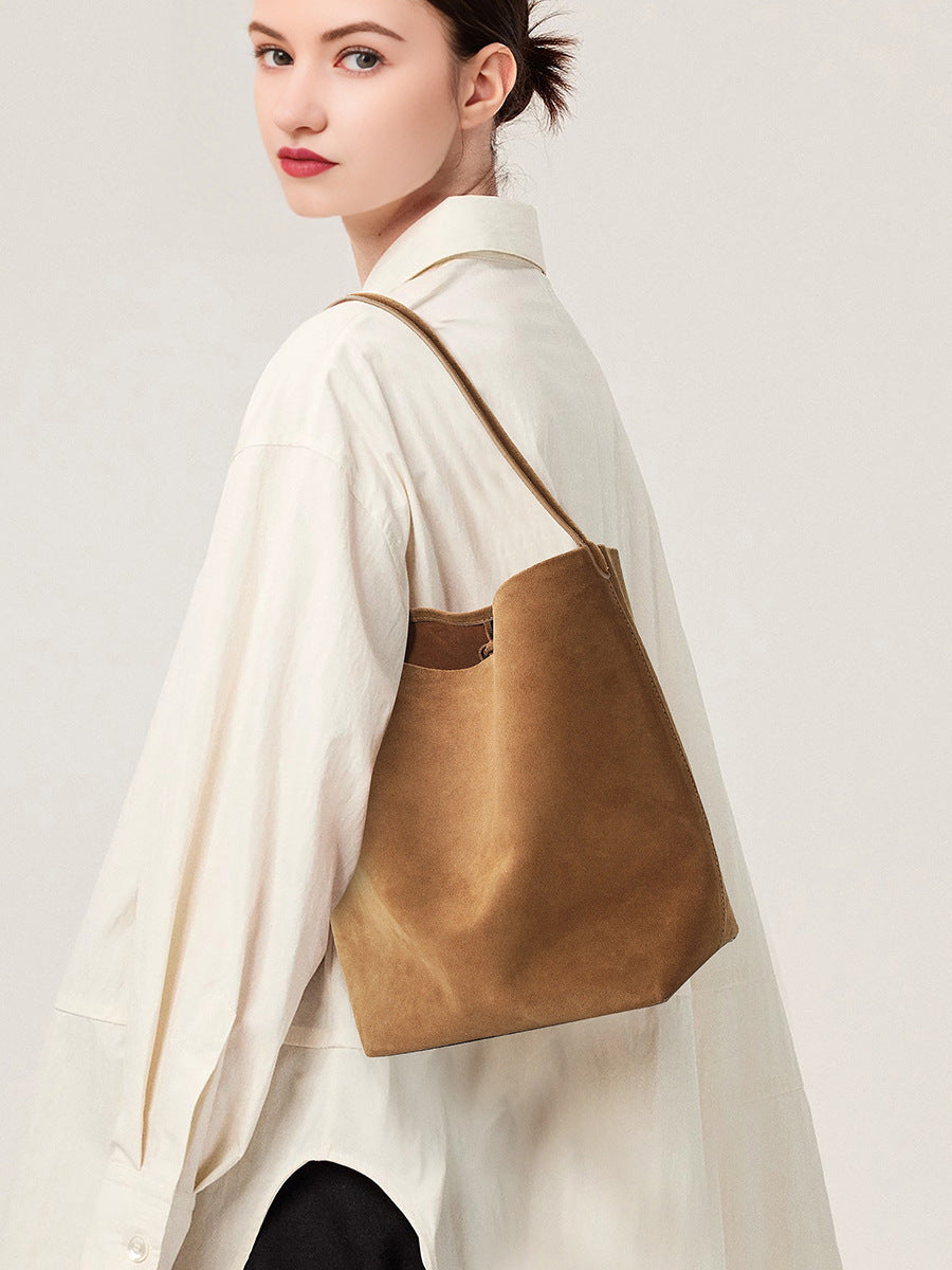 Brushed suede shoulder bag — detail view