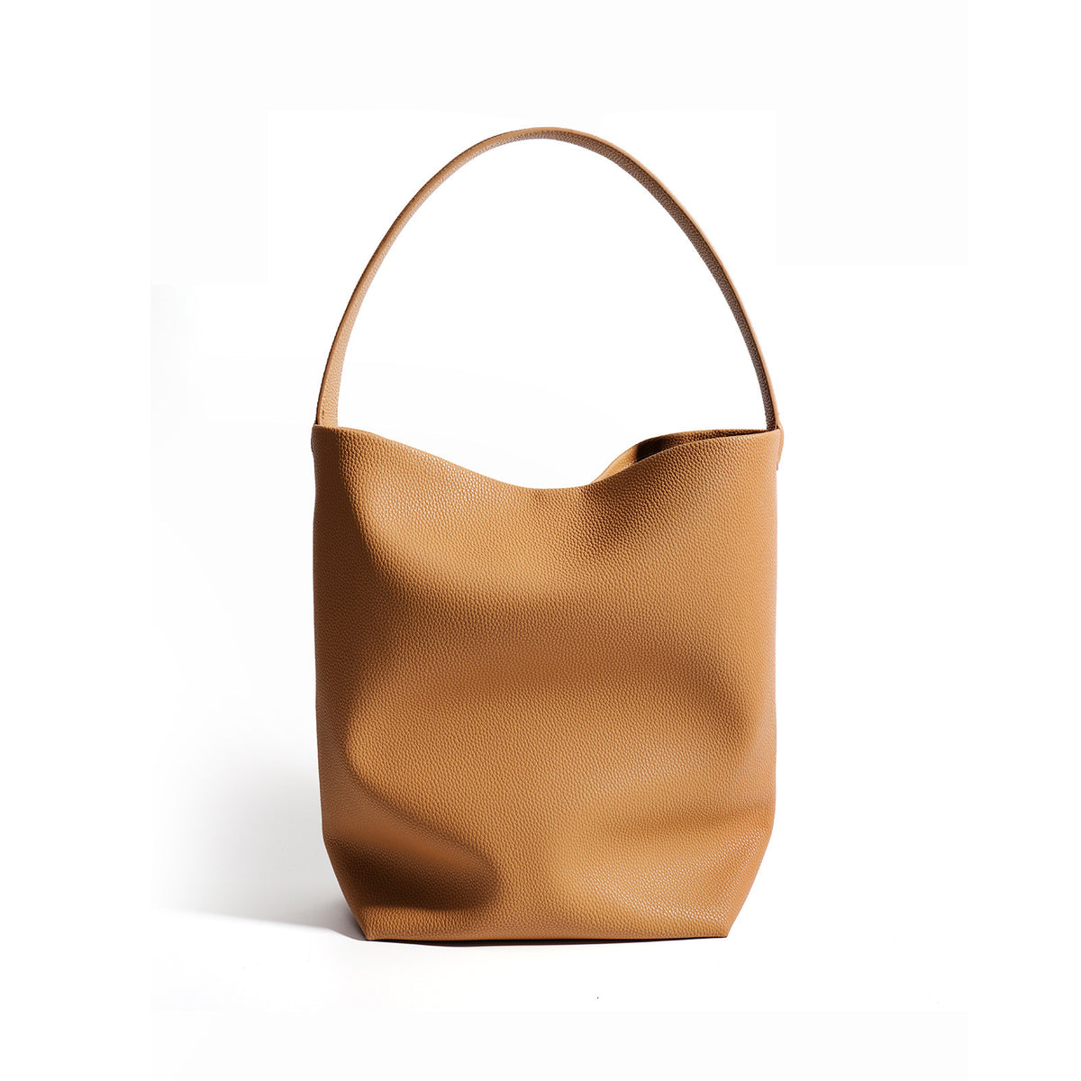 Pebbled leather bucket tote — detail view