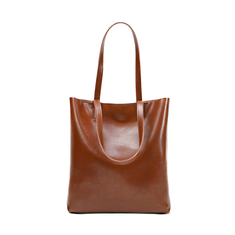 Waxed leather tall shopper tote — detail view