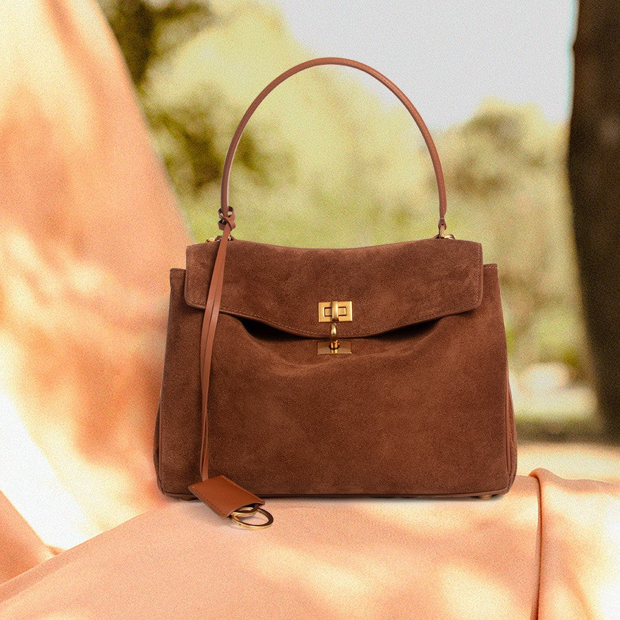 Large Suede Leather Slouchy Tote