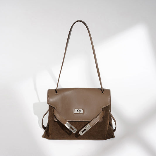 Suede Leather Structured Shoulder Bag