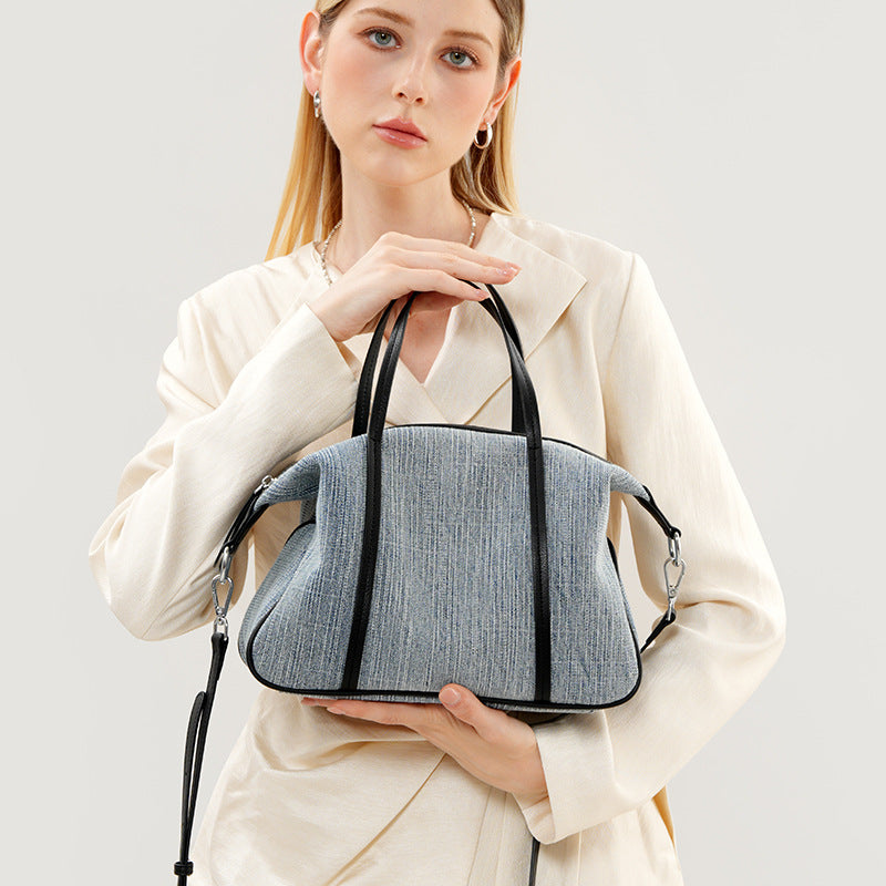 Denim Canvas and Leather Tote